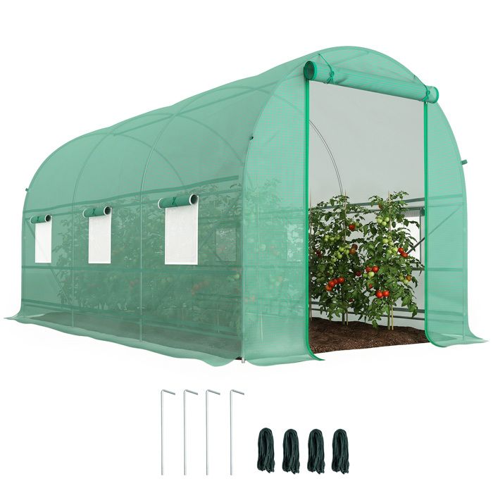 Serre tunnel de jardin - Outsunny - 8m² 400x200x200 cm - porte 6 fenêtres - cadre en métal bâche PE haute densité 140 g/m² - vert
