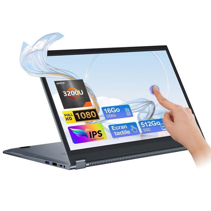 PC Portable 2-en-1 15.6FHD Écran tactile 360° Flip AMD Ryzen3 3200u DDR4 16GB RAM 512GB SSD Windows 11 Pro Wifi5 Ordinateur