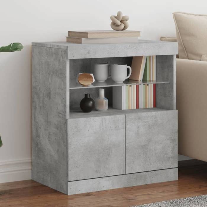 SALE 2025Meuble bas bahut vaisselier - Buffet avec lumières LED - Gris béton - 60x37x67 cm 20 Kg 4732
