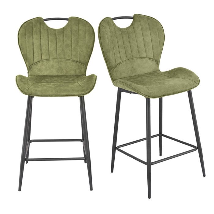 Lot 2 chaises bar microfibre vert effet vieilli pieds métal – WILLY 2 Meubletmoi Lot 2 chaises bar microfibre vert effet vieilli pieds métal – WILLY 2 Meubletmoi