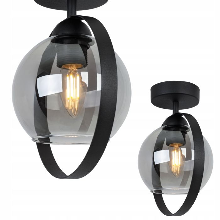 Plafonnier Moderne - Light-Home - Ring Haga - Verre Graphite - Métal Noir