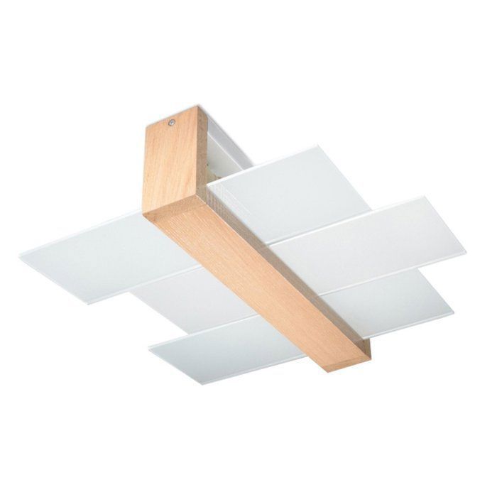 Plafonnier en Bois/verre - PHOENIX - Bois naturel - IP20 - Max 15W LED - E27 - Style Scandinave