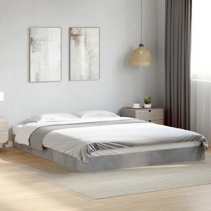 Cadre de lit moderne - vidaXL - 160x200 cm - Gris béton - Bois dingénierie - Lattes en contreplaqué - Design moderne