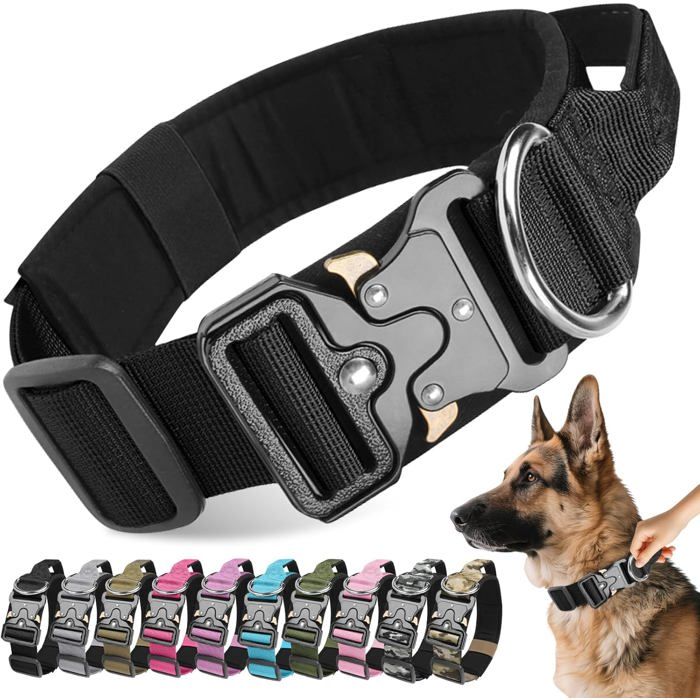 Comparer les prix de Collier de Chien Tactique Collier pour Chien Durable avec Boucle en Métal Idéal pour Petits Moyens et Grands Chiens (Noir L)