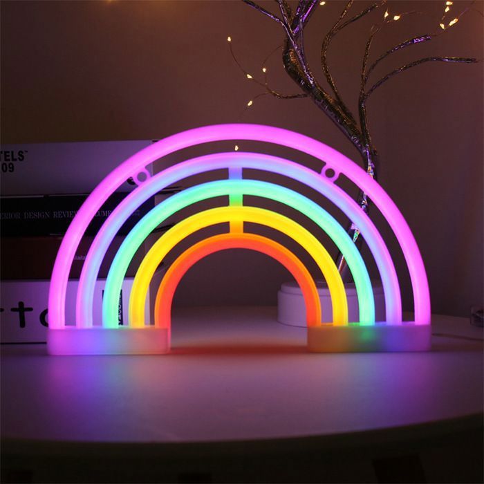 Neon Lights Suspendus Neon Lights USB/Batterie Planète Lampe Neon Light (arc-en-ciel，30.3*2*18cm) pzcc