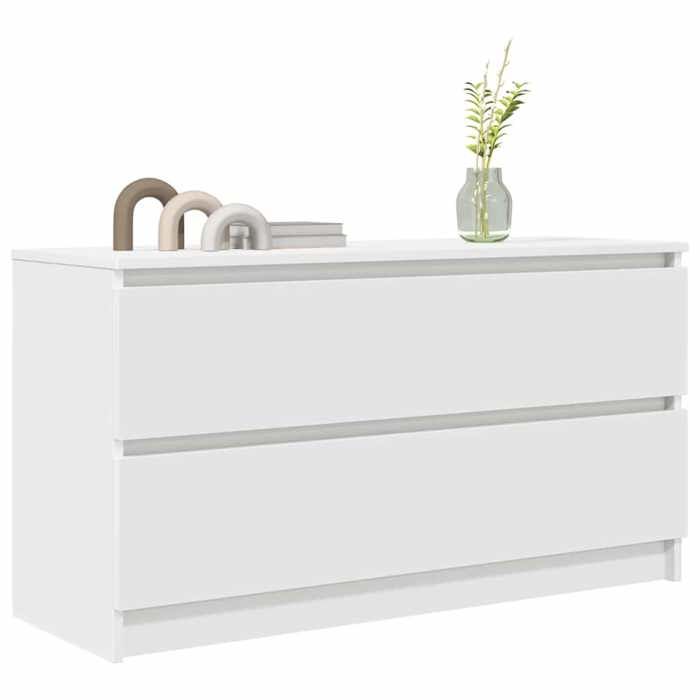 Meuble TV blanc - MEUBLECHIC - 100x35x54 cm - Bois dingénierie - 2 tiroirs - Blanc - 110 kg max