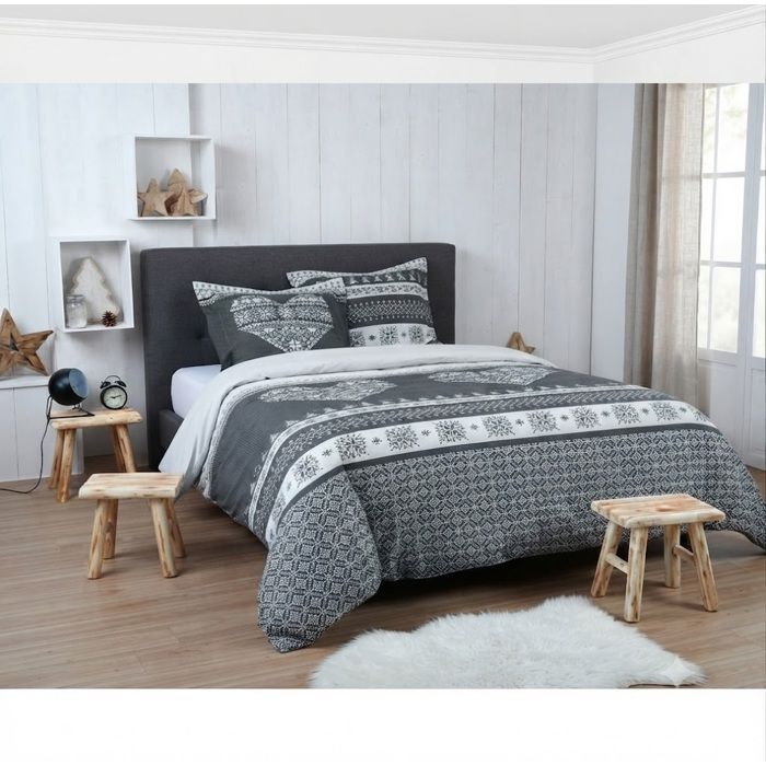 Parure de lit 240 x 220 cm Esprit Chalet coeur gris