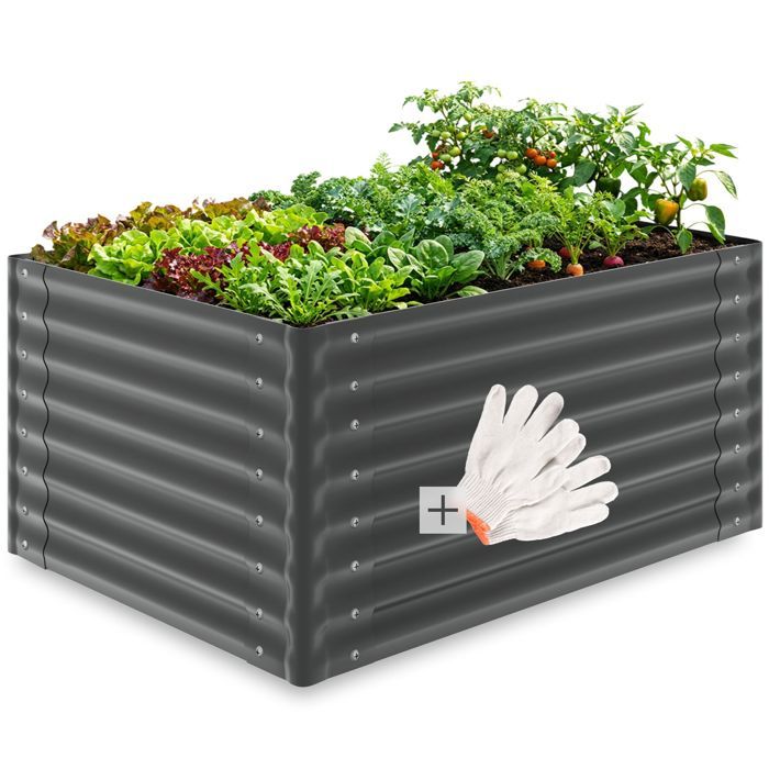 Jardinière - TECTAKE - Plate-bande surélevée SALVIA en acier galvanisé ergonomique fond ouvert 650 L 120 x 90 x 62 cm - Gris