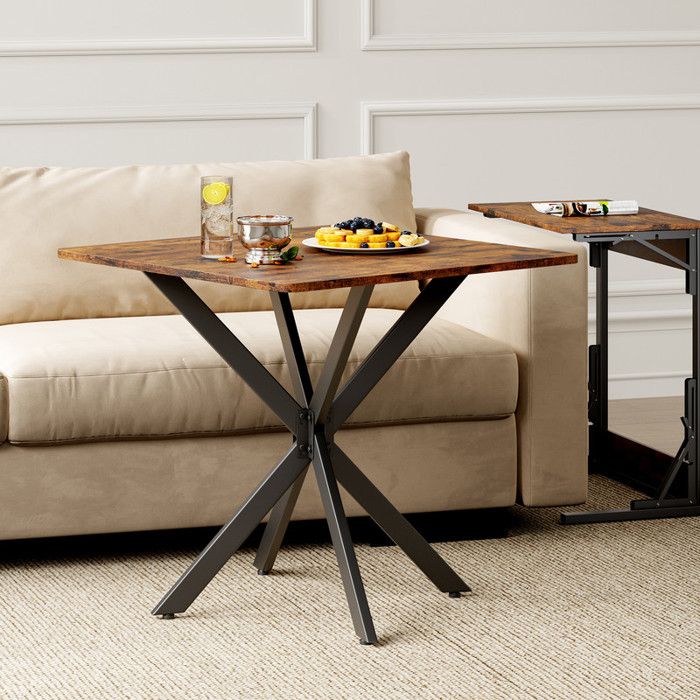 Table à manger carrée de style industriel BELLEMAVE - pieds en X - brun rustique - pour cuisine et salon - 80 x 80 x 75 cm