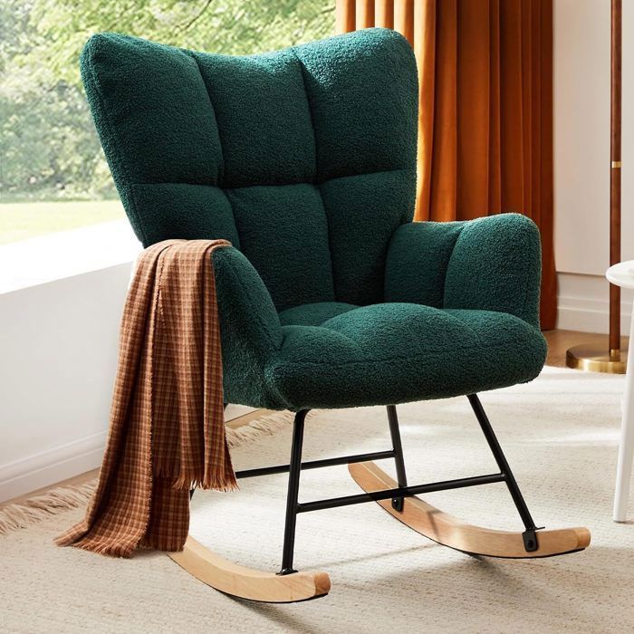 GRAVEE Fauteuil a Basculerocking chairChaise à Bascule avec Moelleuxfauteuil salon confortable Fauteuil pour Salon Vert