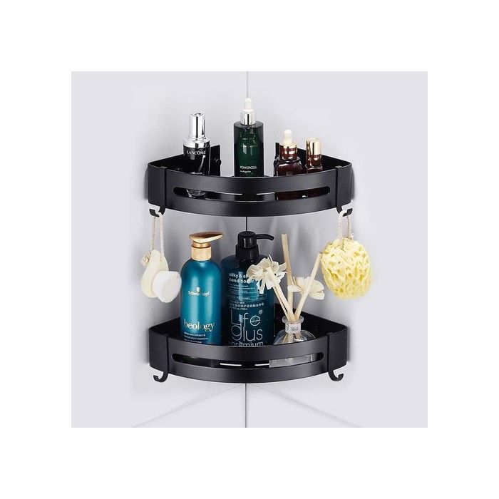 douche avec crochets - tablette dangle douche (Noir-Double) Étagère dangle Douche Etagere salle de bainDeux méthodes