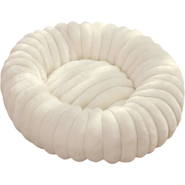 Petit panier rond pour chien et chatvelours côtelé doux blancfond antidérapant 40×40×16cm.Lavable pour petites et moyennes races