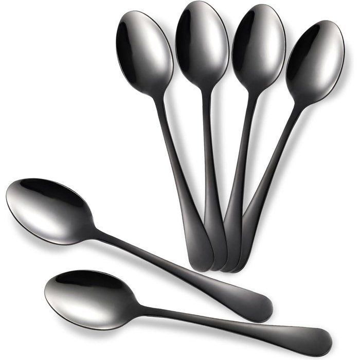Lot de 6 petites cuillères à café inox noir 10cm - Lavables au lave-vaisselle