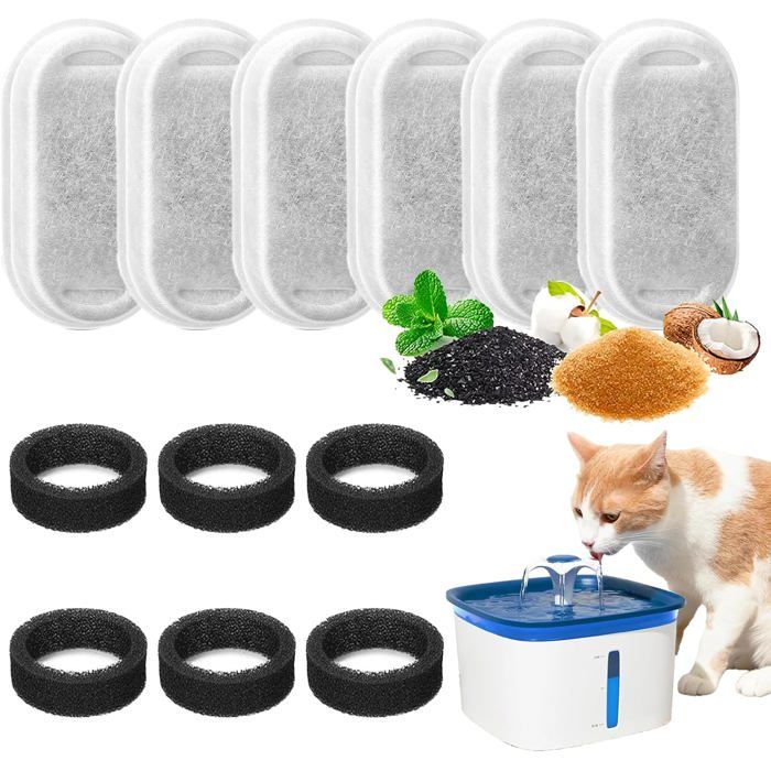 Filtre Fontaine Eau Chat12 Packs Filtre Fontaine ChatFiltres De Fontaines A EauFiltres À Charbon 6 Pièces Et Une Éponge En Mouss