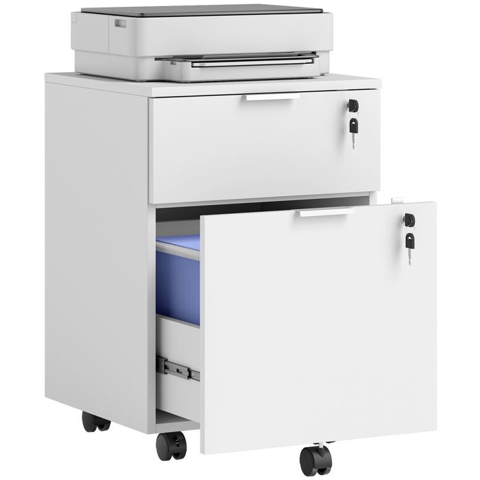 Caisson de bureau HOMCOM meuble de rangement 2 tiroirs 2 barres pour dossier suspendu verrouillable avec 2 clés 42x40x60 cm Caisson de bureau HOMCOM meuble de rangement 2 tiroirs 2 barres pour dossier suspendu verrouillable avec 2 clés 42x40x60 cm