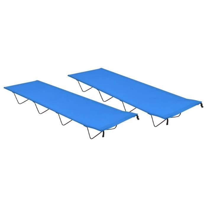 2 pcs Lits de camping 180x60x19 cm Tissu Oxford et acier Bleu