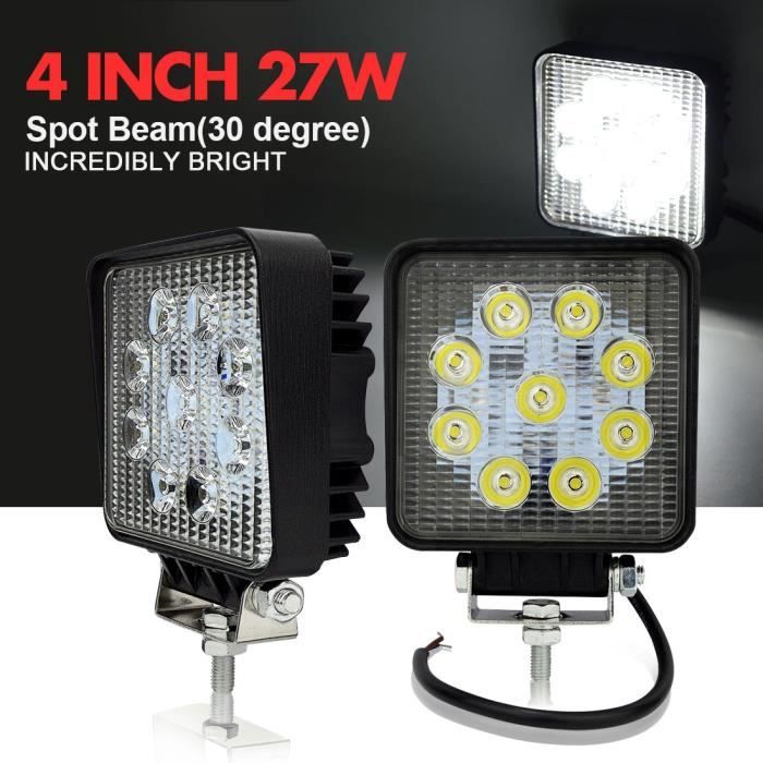 2pcs Safego 12V 24V 4'' 27W Spot LED Lampe de travail Lampe pour camion Off  Road Feux 4 x 4 ATV tracteur - Cdiscount Auto