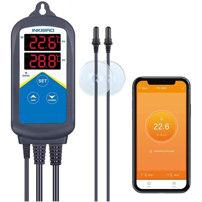 Thermostat Chauffage WiFi,Regulateur de Temperature Prise Aquarium Thermostat, Inkbird ITC-306A 220V pour Pompe Aquarium,Poissons