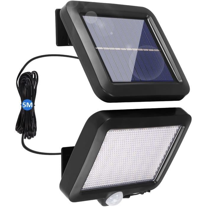 Lot De 2 Lampes Solaires LED Avec Détecteur Mouvement - 6W, 360 Lumens, IP44, Panneau Solaire Séparé 5m, Maclean