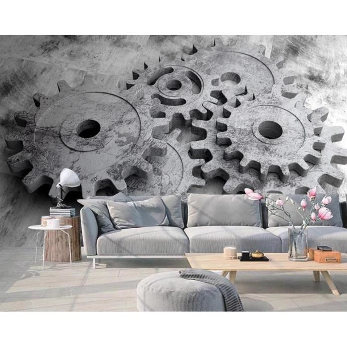 Papier Peint Panoramique 3D à Motif Imitation Pierre Industriel Mur En