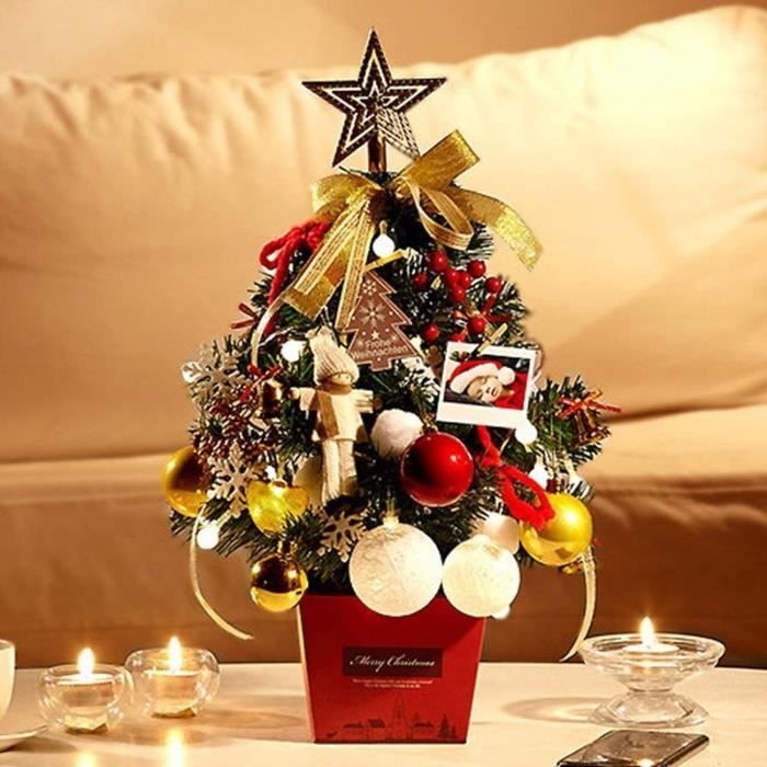 Sapin De Noël De Table De 50 Cm Avec Guirlande Lumineuse Led, Boules