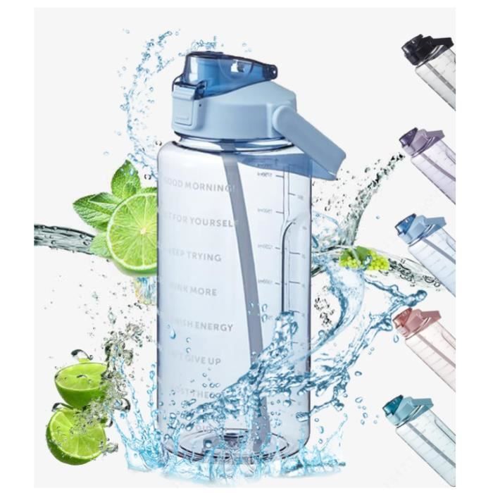 Gourde D'eau Motivation 2L Avec Marqueur De Temps - Sans BPA, étanche, Avec Paille, Pour Sport Et Bureau