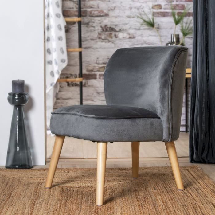 fauteuil crapaud velours anthracite 51x57h63