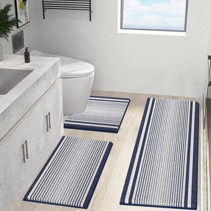 Carvapet Tapis De Toilette Absorbant Antidérapant 51x61cm - Tapis De Bain Microfibre Épais Bleu Contour WC