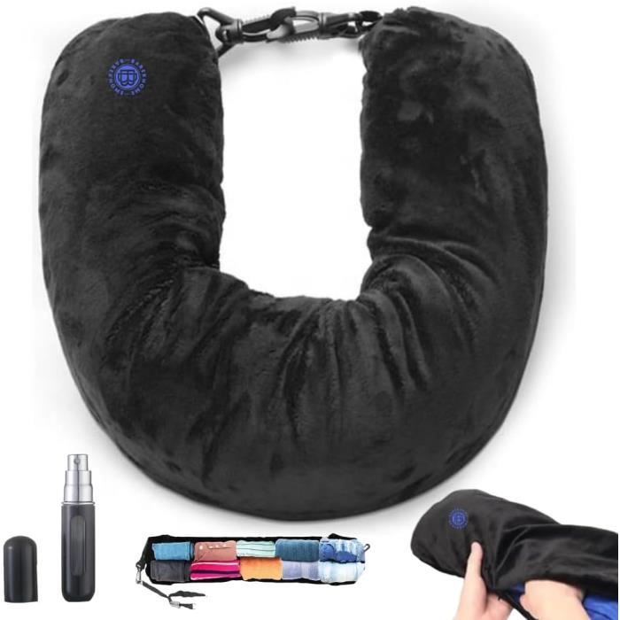 Oreiller De Voyage En U - Coussin Cervical Remplissable Et Portable Pour Voiture, Avion, Bureau (Noir) - 7