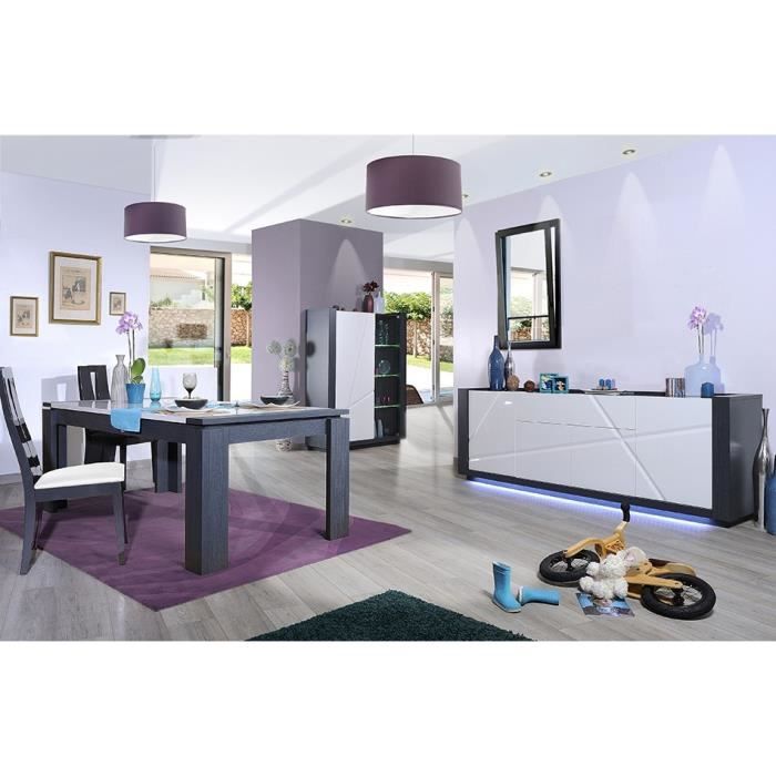 Salle à manger complète blanc laqué et bois gris moderne PIPER Buffet 4
