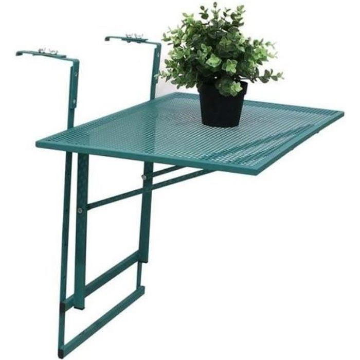 table de balcon pliable en métal - lina - rectangulaire - vert - 1 personne