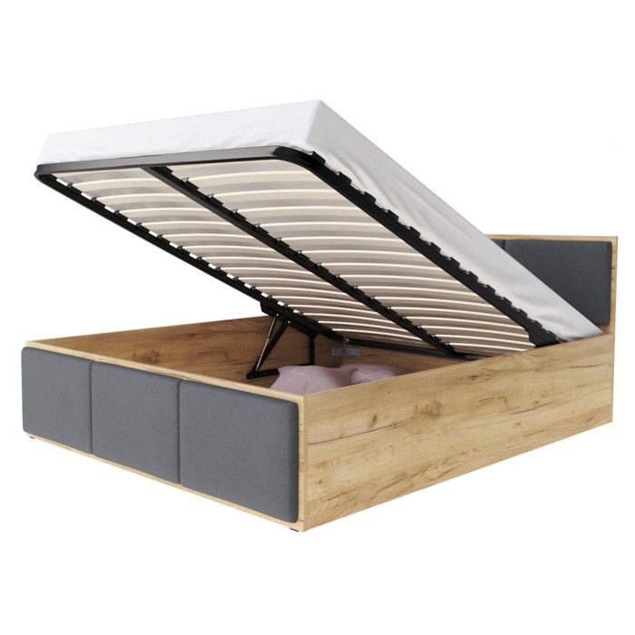 Lit coffre 160x200 cm Panama T - Tête de lit - Coffre 890 L - Sommier inclus - Chêne - gris foncé Lit coffre 160x200 cm Panama T - Tête de lit - Coffre 890 L - Sommier inclus - Chêne - gris foncé