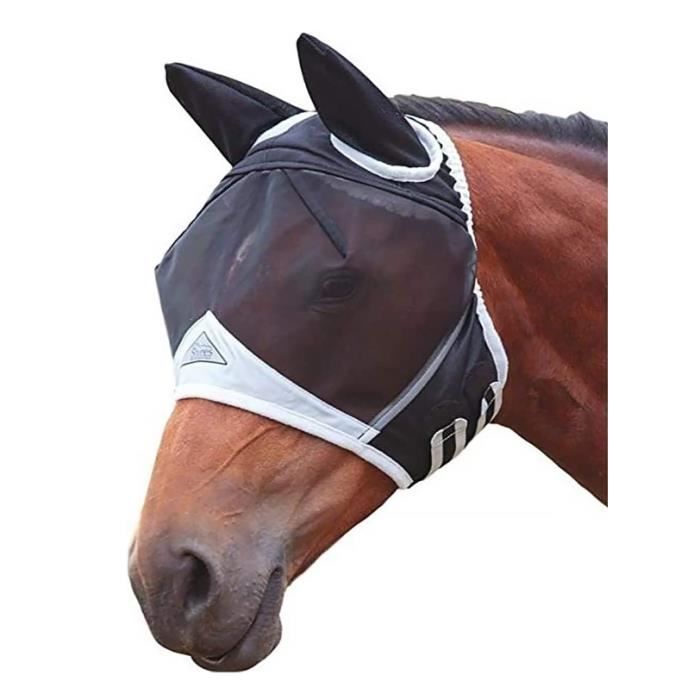 Masque anti-mouches pour cheval avec oreilles, lisse et élastique, avec protection UV87*38*28cm