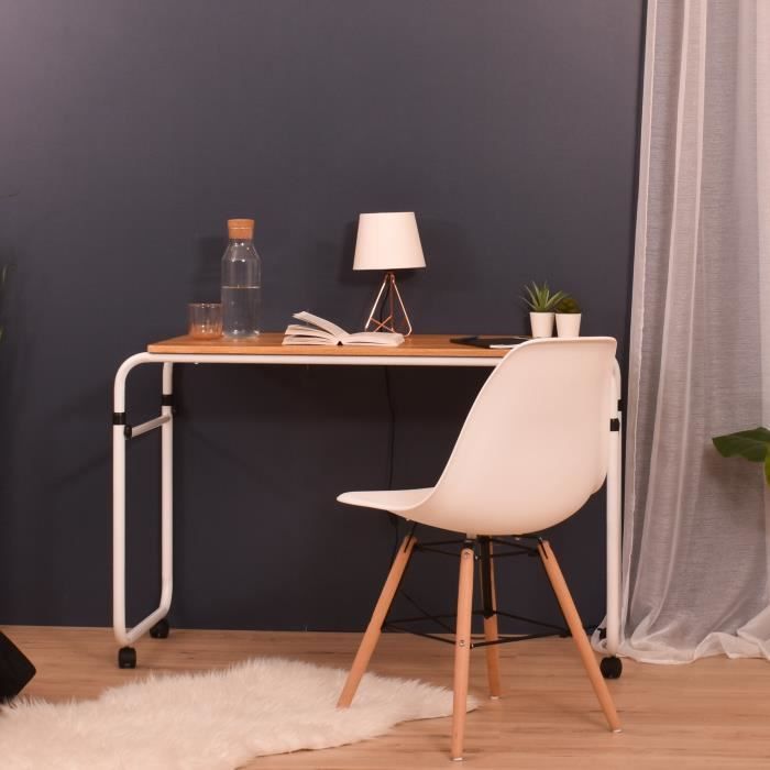 Table De Bureau Mobile Moderne Hauteur Reglable Et Sur Roulettes Plateau Effet Bois De Hetre Et Blanc 95x55x70 90 Cm Achat Vente Bureau Table De Bureau Mobile