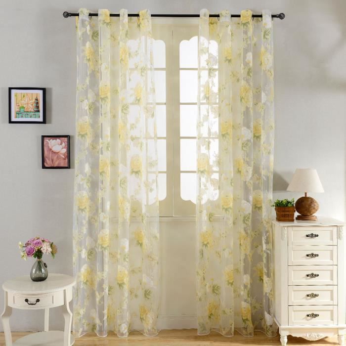 Rideaux Voilages à oeillets Imprimés Motifs Rose Jaune ...