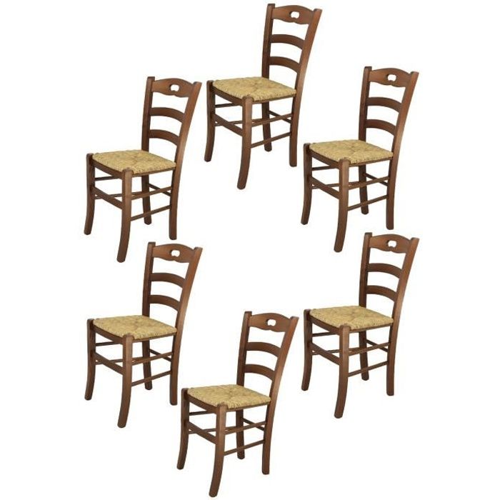 Lot De 6 Chaises Vintage Avec Assises En Paille - Style Rustique