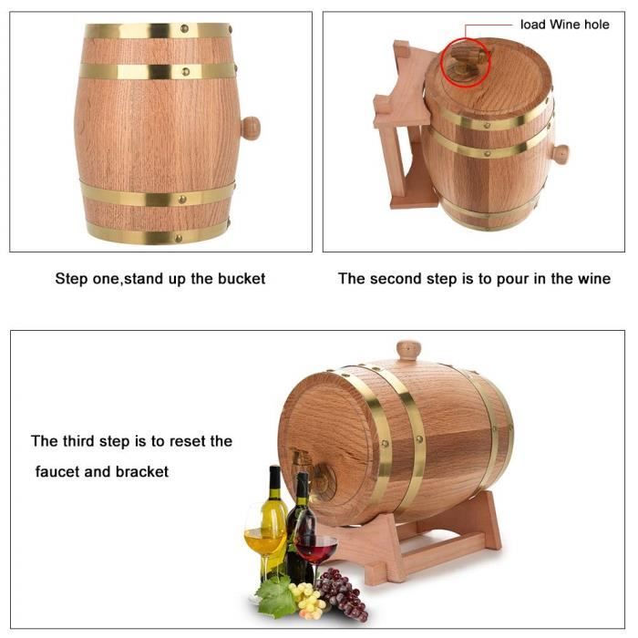 Tonneau à Vin Décoratif 5L Avec Robinet - Tonneau En Bois Et Résine - Support Inclus - Décoration Bureau, Cave Ou Bar à Domicile - 12