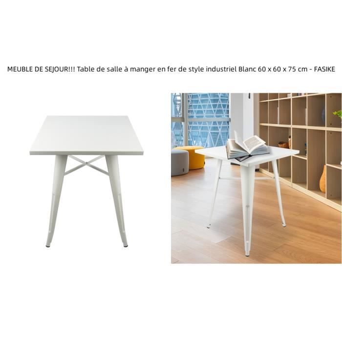 table de salle à manger en fer de style industriel blanc 60 x 60 x 75 cm - fasike
