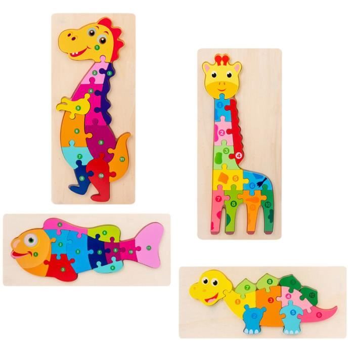 Puzzle En Bois Enfant,10 Pièces Jouet Bébé 3D Puzzles à Encastrements