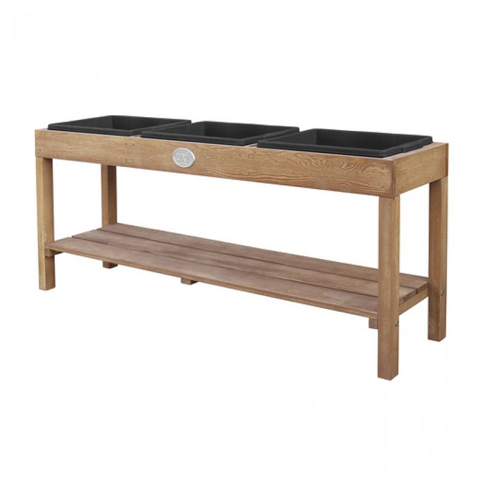 Table à sable et eau en bois brun foncé AXI - Table dactivité pour enfant avec 3 récipients et une étagère