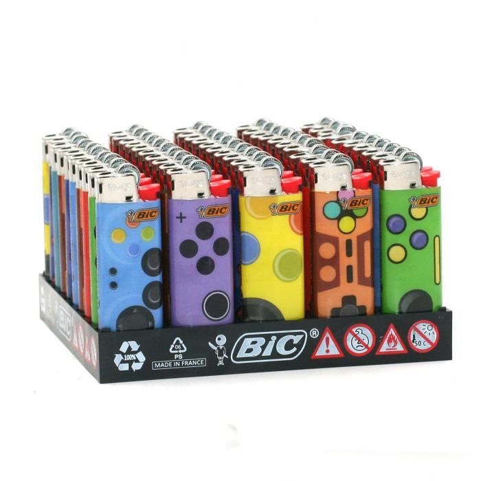 Lot De 50 Briquets Bic Slim à Pierre - Couleurs Assorties