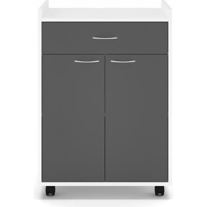 Meuble de Rangement Cuisine 2 Portes 1 Tiroir sur Roulettes 60 cm X