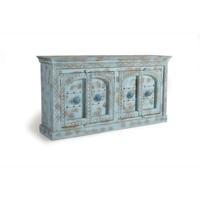 Buffet 4 Portes - Giner y Colomer - Bois de Manguier - Sculpté à la Main - Bleu Buffet 4 Portes - Giner y Colomer - Bois de Manguier - Sculpté à la Main - Bleu