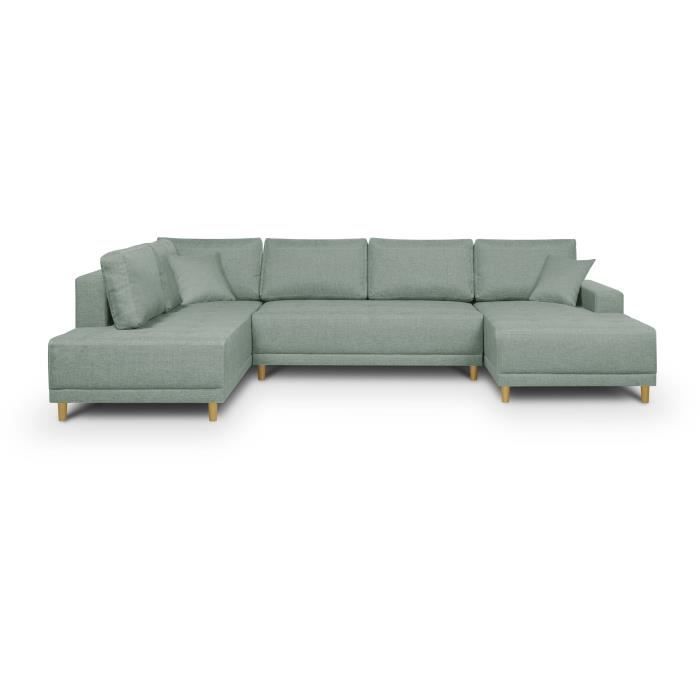 Canapé d'angle panoramique convertible JAKOB - 7 places - Bleu gris - Scandinave - L318 x H78 x P194