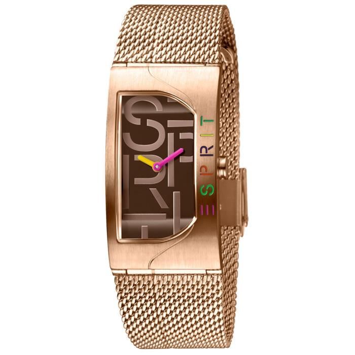 Montre Esprit ES1L046M0065 etanche rectangulaire pour femme bracelet acier dore rectangle aiguille rose et jaune dore rose Achat vente montre Femme Jaune Acier Cdiscount