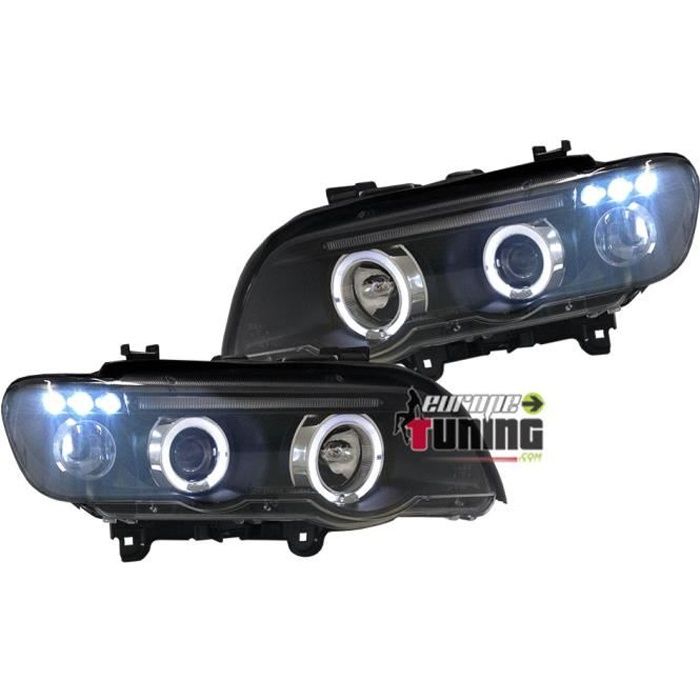 Phares Avant Noirs Angel Eyes Pour Peugeot 207 - Phase 1 Et 2, Anneaux LED, Look Tuning