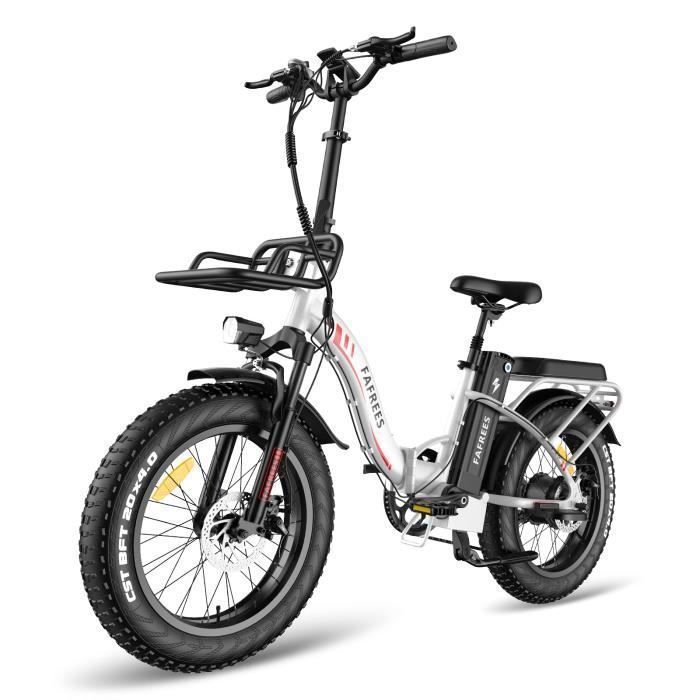 velo electrique pliable Fafrees F20 Max 20 pouces Autonomie 120km Amortisseur avant Fat bike Batterie 48V22.5Ah blanc