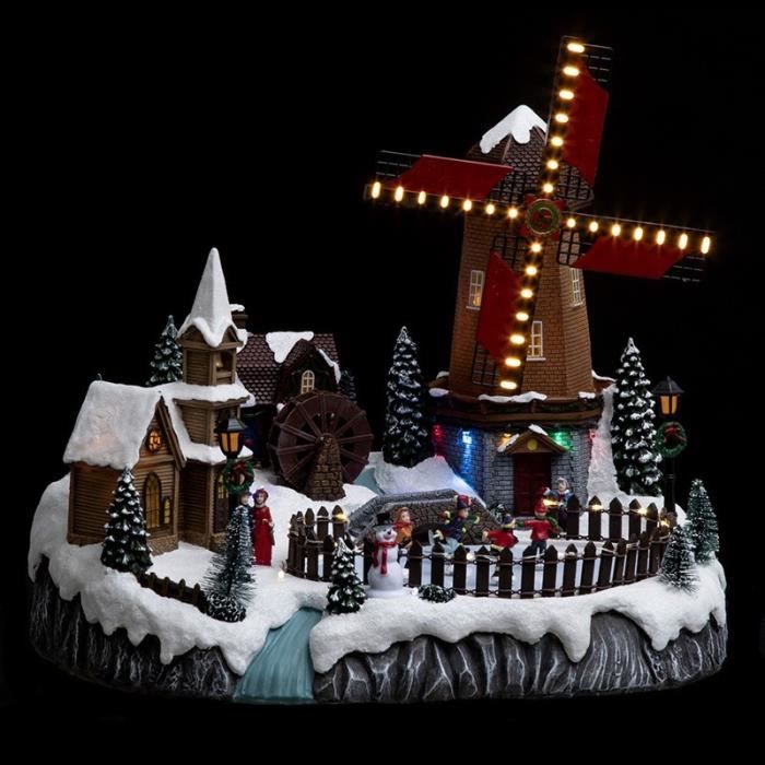 Village de Noël moulin lumineux et animé - Multicolore
