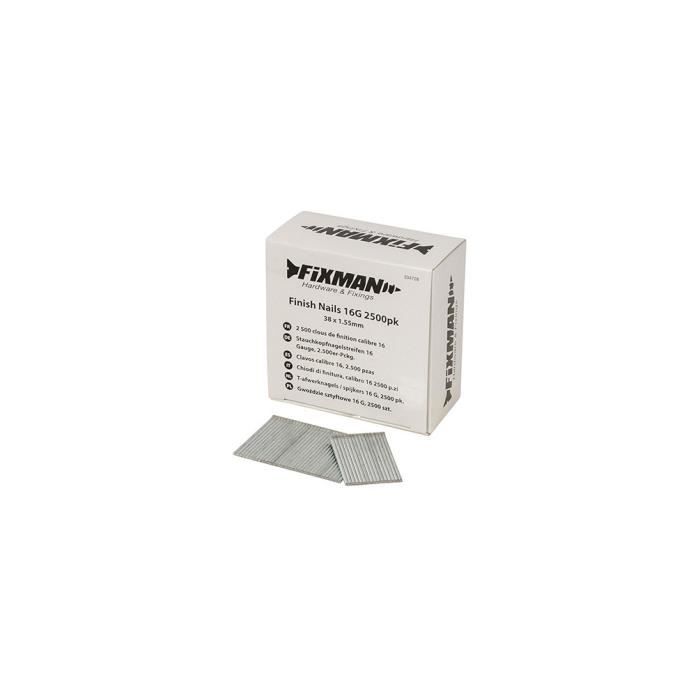 Fixman 807375 – Clavos Calibre 16 Con Cabeza En T, 2500 Piezas, Compatibles Con Clavadoras Neumáticas Y A Gas (DeWalt, Paslode, Bostitch Y Más)