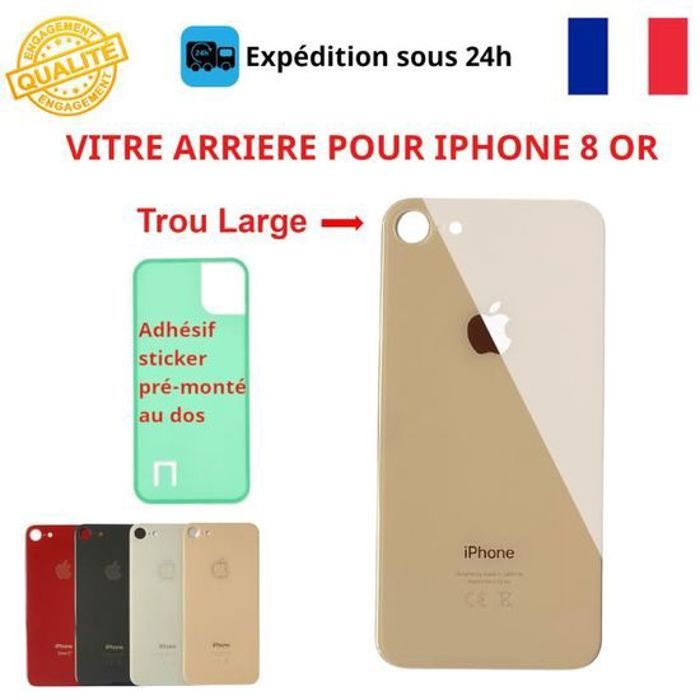VITRE ARRIERE IPHONE 13 BLEU LOGO ADHESIF GROS TROU